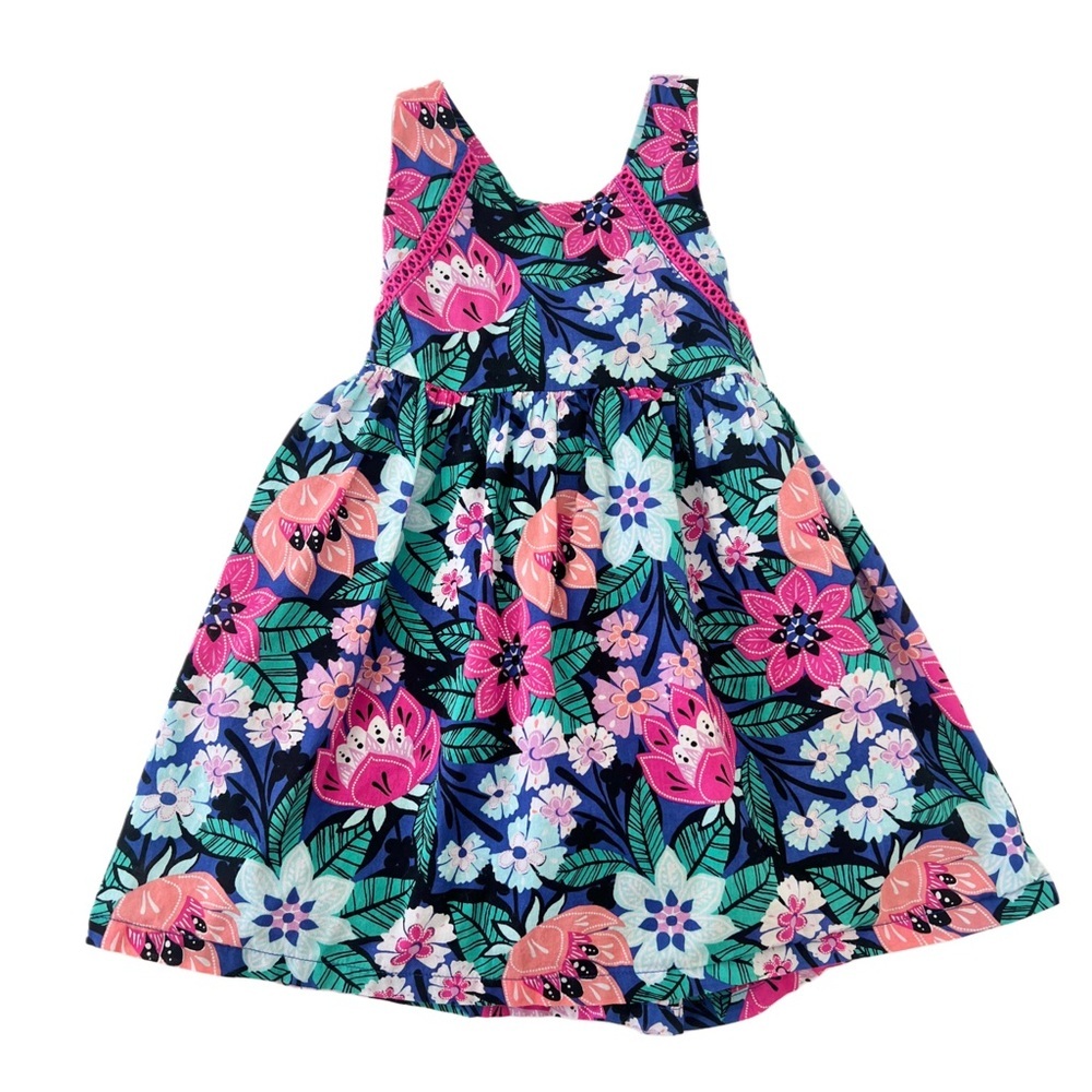 Gymboree Jungle Brights Sleeveless Floral Dress - Blue & Pink | Baby Girl 18 MTH
